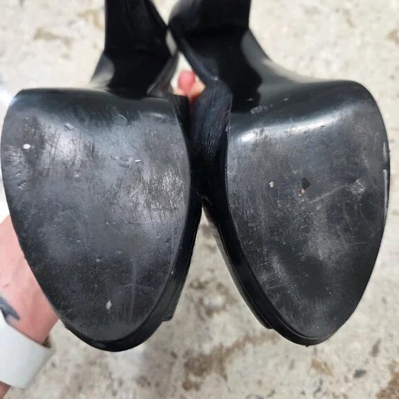 AK Anne Klein Black Slingback Heels Peep Toe Floral Platform Pumps - Picture 10 of 12